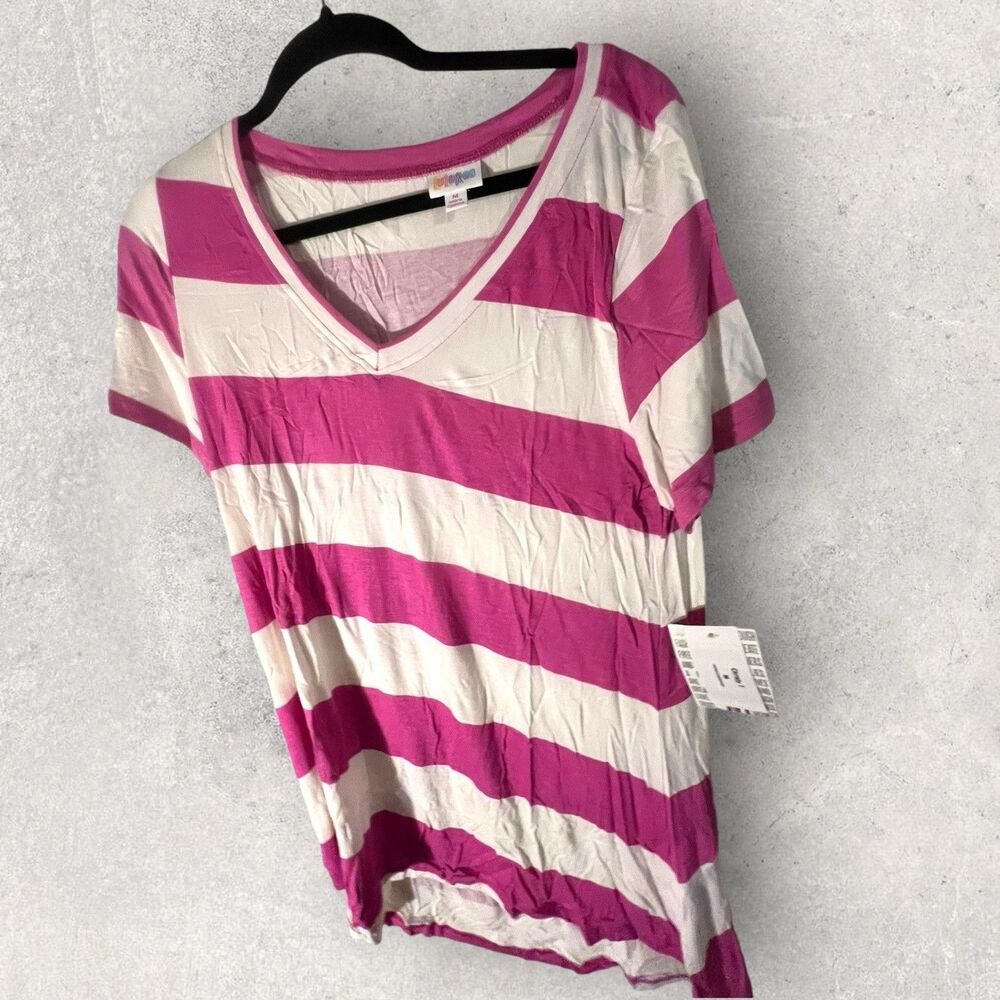 LuLaRoe Christy T - NWT- Medium-Pink/white Stripe Print
